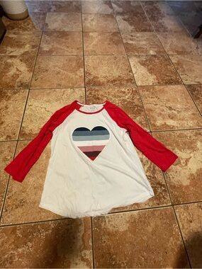 EV1 Heart Colorful Glitter T-Shirt Womens Size XL White Red